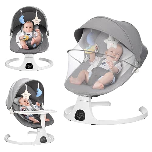 Baby Swing Cradle, Bluetooth Infant Swing with Baby's Magic Sleep, Detachable Dining Plate, 3 Recline Positions, 5 Speed Levels, 10 Lullabies, Baby Swing for 0-12 Months