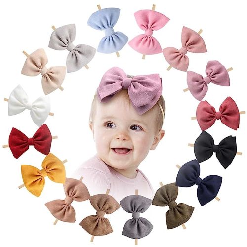 YanJie 4.5'' Baby Girls Soft Nylon Headbands Newborn Bows Handmade Hairbands Hair Accessories for Newborn Infant Toddler Kids 16Pcs - 4-16 Color