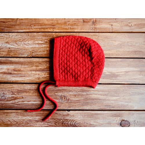 Baby Knitted Bonnet, Baby Merino Hat, Red Infant Cap, Infant Knit Hat, Baby Hat With Ties, Baby Girl Hat, Baby Winter Bonnet