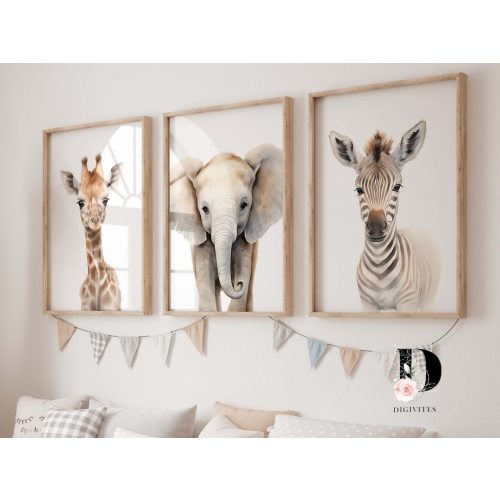 Safari Nursery decor, Safari nursery prints, Nursery wall art, Set of 3 Safari baby animal prints, ORIGINAL art, kids room decor,