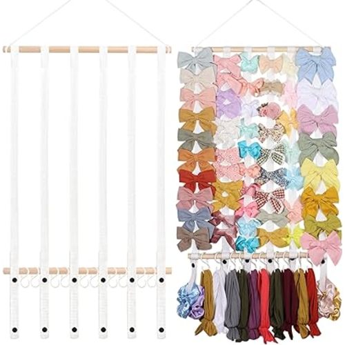 OAOLEER Hair Bow Holder Organizer for Girls,Hair Clips Headband Organizer Storage Wall Hanging Home Decor for Girls Room (1Pcs White 20Inch)