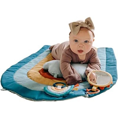 Itzy Ritzy Baby Tummy Time Play Mat, Includes Cloud-Shaped Bolster, Mirror & Crinkle Sound Toy - Tummy Time Mat for Babies 0 Months and Up (Rainbow)