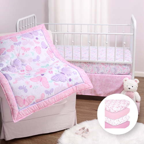 The Peanutshell Butterfly Nursery Bedding Set, Pink and Purple, Quilt, Sheets, Crib Skirt
