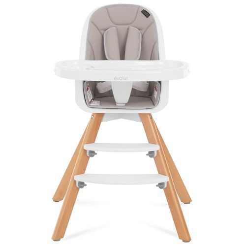 Evolur Zoodle 2 in 1 Baby High Chair in Light Grey, Easy to Clean, Adjustable and Removable Tray, Compact and Portable Convertible High Chair for Babies and Toddlers - Light Gray