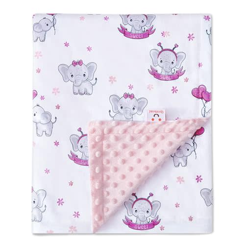 QSTEHEML Baby Blankets for Girls,Super Soft Elephant Nursery Minky Blanket Neutral,Baby Gifts Double Layer with Dotted Backing,Pink Newborn Blankets for Crib Stroller(Elephant, 30 * 40inch)