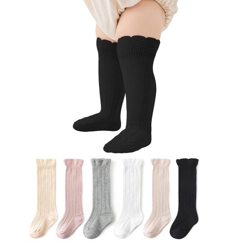 Zando Baby Knee High Socks 6-Pack, Preemie Infant Newborn Toddler Long Socks with Ruffles Girls Stockings 0-3T