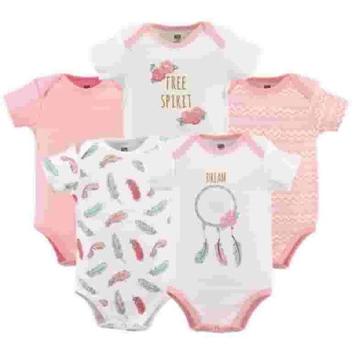 Hudson Baby Short Sleeve Bodysuits, 5-Pack, Newborn- 24 Months