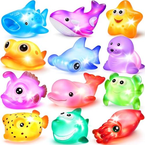 12 Pcs Light Up Ocean Sea Animal Bath Toy Set, LED Floating No Hole Toys