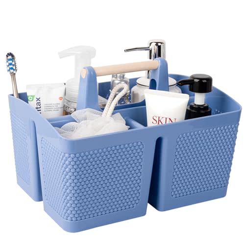 rejomiik Portable Shower Caddy Basket Plastic Cleaning Caddy Organizer Storage Tote with Handle for Bathroom, College, Dorm Room Essentials, Dark Blue