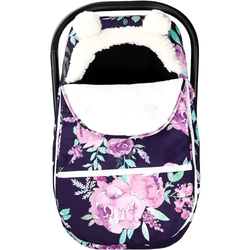 Winter Carseat Cover Girls, Purple Cozy & Warm Cover, Infant Car Seat Canopy, Ultra-Soft Breathable Protect Baby from Cold Wind, Zipped Removable Design