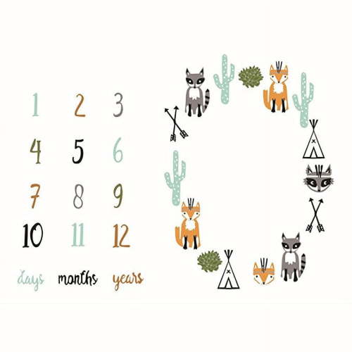 Roofei Organic Baby Fox Milestone Blanket, Woodland Nursery Decor, Boys, Snuggly Blanket