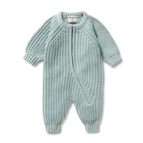 Organic Knitted Growsuit - Duck Egg
