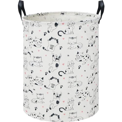 CLOCOR Cat Laundry Basket,Waterproof Baby Girls Nursery Hamper, Girls' Room Decor,Kids Toys Storage Bin,Gift Basket（Black & White Cat