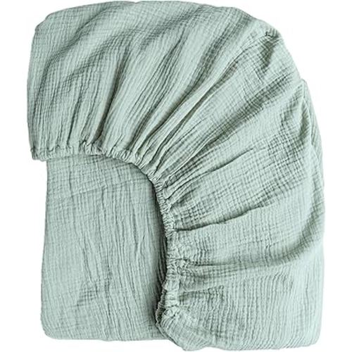 Konssy Muslin Fitted Crib Sheets 100% Cotton Baby Crib Sheets for Standard Crib Mattress (28 X 52 Inches), Soft and Breathable for Boy, Girl (Green)