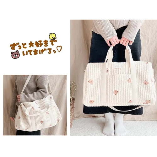 Large Maternity Bag for Baby Diaper Maternal Mommy Bag Quilted Nappy Maternity Packs Toiletry Labour Luggage Bag Mom Travel Tote (Little Bear)