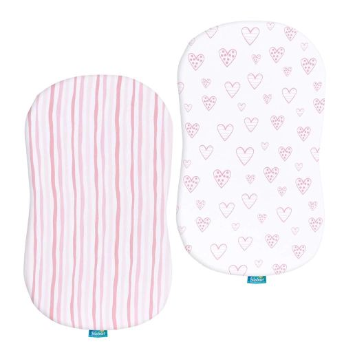 Bassinet Sheets Compatible with Halo Bassinest Swivel, Flex, Glide, Premiere & Luxe Series Sleeper, 100% Jersey Knit Cotton Sheets, Hourglass Bassinet Mattress Sheet, Pink Print for Baby