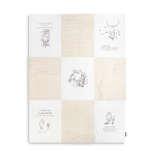 DEMDACO Pooh Classic Yellow Bear, 30 x 40 Inch, Soft Polyester, Plush, Snuggable, Receiving, Nursey, Blanket, Blankie, Tan and White, All The Sweetness