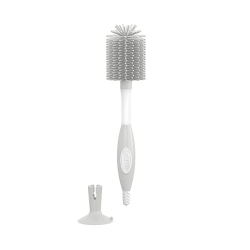 Dr. Brown's Soft Touch No Scratch Baby Bottle Cleaning Brush, Nipple Cleaner & Suction Cup Base for Easy Storage, BPA Free, Gray (Pack of 2)