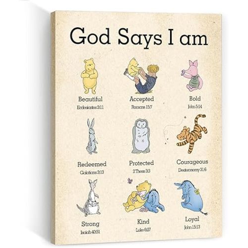 Winnie Baby Stuffs-Kids Room Decor-Biblical Affirmations for Kids Canvas Wall Art-Christian Gifts for Women-Christmas Gifts Birthday Gifts Religious Gifts