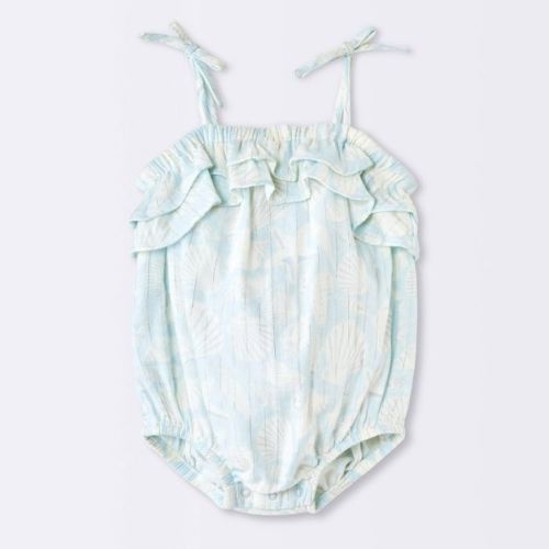 Baby Girls' Sea Shell Ruffle Bubble Romper - Cloud Island™ Blue 6-9M