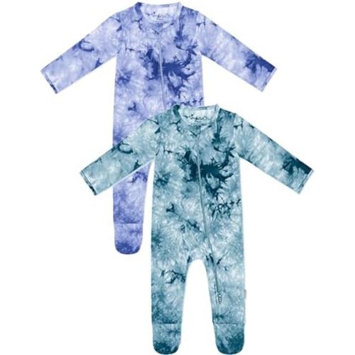 Jimonda Baby Girls Boys Footed Pajamas,Rayon From Bamboo,2 Way Zipper Long Sleeve Soft Sleeper Pjs,Infant Tie-dye Romper