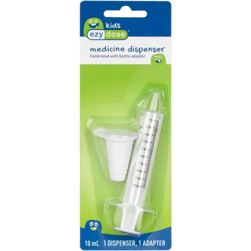 EZY DOSE Kids Baby Oral Syringe & Dispenser Calibrated for Liquid Medicine, Reduce Mess, Easy Way to Orally Administer Medication, 10 mL/2 TSP, Includes Bottle Adapter, Clear, BPA Free