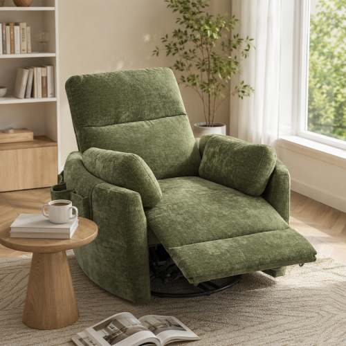 Wide Power Swivel Glider Recliner Chair with USB & Type-C Charging – 270° Swivel Nursery Recliner with Quiet Brushless Motor & Storage Pockets