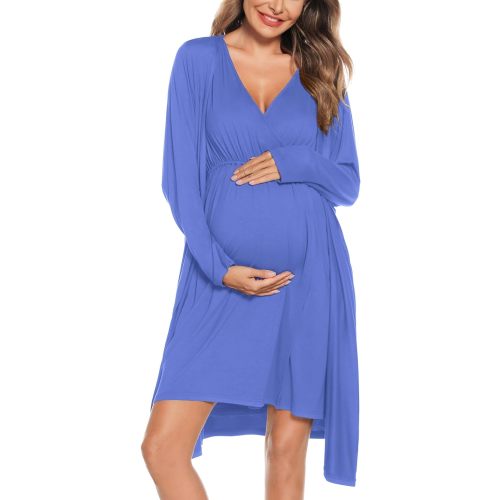 SWOMOG Women Maternity Nursing Gown and Robe Set 3 in 1 Labor Delivery Nursing Nightgown for Breastfeeding Hospital Bathrobe