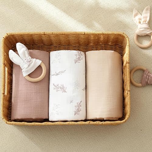 Muslin Swaddle Blankets for Boys and Girls, Soft Cotton Baby Swaddle Blankets for Unisex, 47 X 47 inches Muslin Swaddles, 4 Pack Leaves & Warmth Colors