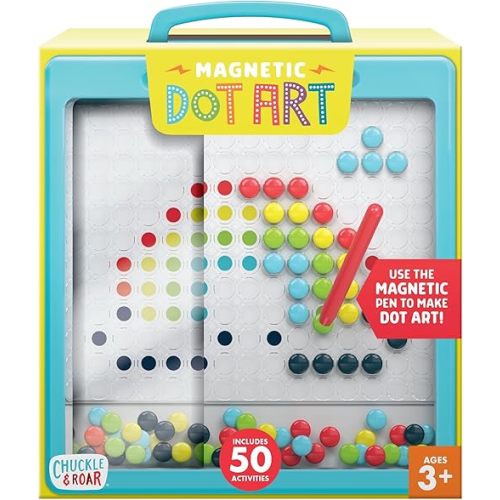 Chuckle & Roar - Magnetic Dot Art Designer - Kids Color by Number Toy - Mess Free Stencil Art for preschoolers - Magnetic Pen and Stencils Included