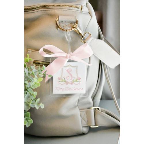 Watercolor Floral Crest Luggage/Diaper Bag Tag // back pack // girl // floral // monogram // bow // crest // laminated // personalized