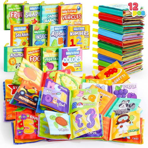 SYNCFUN 12 Pcs Soft Baby Bath Toys, Early Education Cloth Books for Multi-Age Infants, Toddlers Kids Birthday Gifts