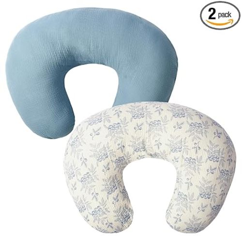 FUNUPUP Muslin Nursing Pillow Cover Compatible with Boppy Nursing Pillow, Soft Baby Nursing Covers for Breastfeeding Pillows for Boys Girls, only Cover, Blueberries & Blue