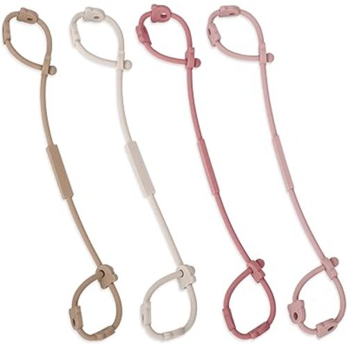 Toy Safety Straps, AULEGE 4 Pack Stretchable Silicone Pacifier Clips, Adjustable Baby Bottle Toy Teethers Harness Straps for Strollers, High Chair, Hanging Baskets, Cribs, Shopping Trolley, Car Seat
