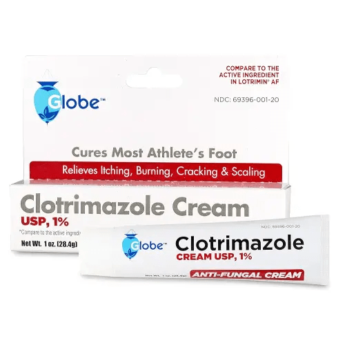 Globe Clotrimazole Antifungal Cream 1% USP (1 oz), Anti Fungal Treatment, Relieves Itching, Burning, Cracking and Scaling Associated Athletes Foot, Jock Itch, Ringworm and More