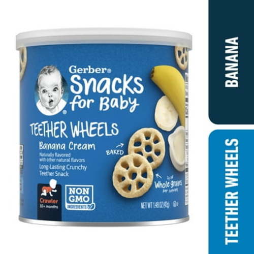 Gerber Stage 3 Teether Wheels Baby Food, Banana Cream, 1.48 oz Canister