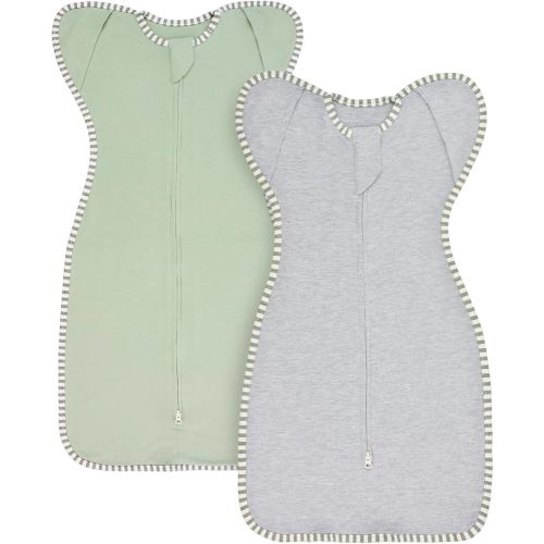 Transition Swaddle 3-6 Months Baby Sleep Sack Arms up Swaddle 2-Way Zipper 100% Cotton Arms in/out, 0.8 Tog Baby Transitional Swaddles Sack for Boy Girl, 2-Pack (Medium 14-20lbs)