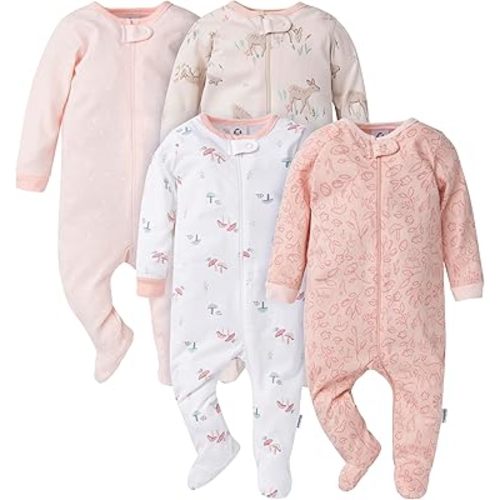 Gerber Baby Girls' 4 Pack Sleep 'N Play Footie