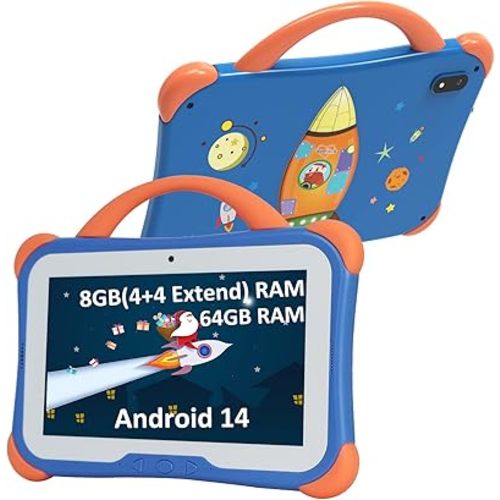 weelikeit Kids Tablet for Children, 7 inch Toddler Tablet 8(4+4) GB RAM 64GB ROM Android 14 with Parent Control, Bluetooth, WiFi, Dual Camera, Educational App for Girls Boys(Blue)
