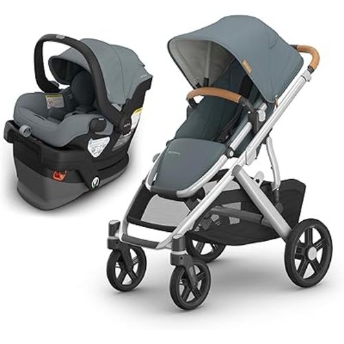UPPAbaby Vista V3 Stroller + Mesa V3 Car Seat Travel System Combo – Toddler Seat, Bumper Bar, Bug and Rain Shields, Car Seat Base, and Infant Insert Included – Callum (Stone Blue)