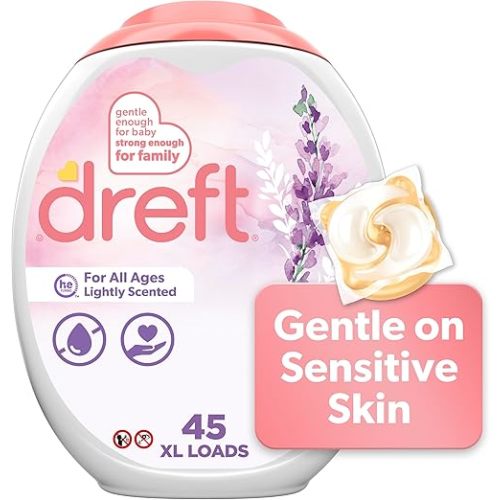 Dreft Laundry Detergent XL Pacs, Light Scent, Lavender, 45 Count