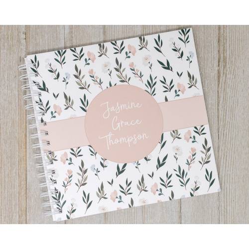 Baby Memory Book for Girls - Softcover Personalized First Year Baby Journal - Floral Flower - Baby Girl Book - Sweet Meadow