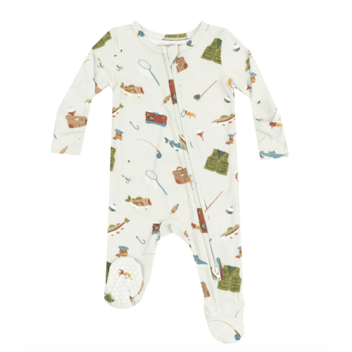 2 Way Zipper Footie - Fishing Things Green