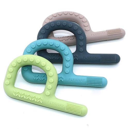 Teething Toys for Baby 3-6 6-12 Months 4 Pack P Shape, Sensory Toys for Kids Babies Toddlers Oral Motor Stimulation, Sensory Chew Toys for Autistic Children, Silicone Chewy Necklaces for Kids Adults