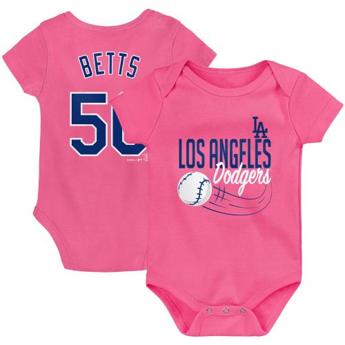 Girls Newborn & Infant Los Angeles Dodgers Mookie Betts Pink Baby Slugger Name & Number Bodysuit