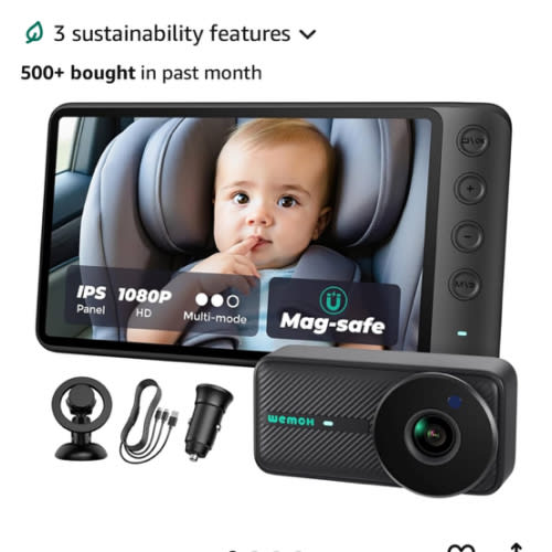 NO.1 Magnetic Baby Car Camera, 5'' 1080P IPS Magnetic Mount Monitor, Auto Night Vision, 360° Rotation Car Camera for Baby with Zoom & Mirror Mode, USB-Powered Baby Monitor for Rear Facing