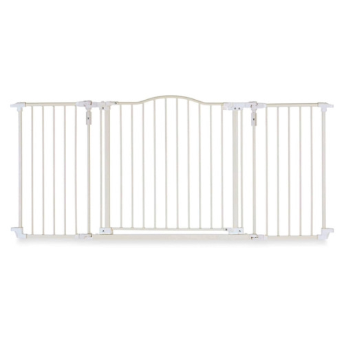 Toddleroo by North States 72” wide Deluxe Décor Baby Gate: Sturdy safety gate with one hand operation. Extra wide baby gate. Hardware Mount. Fits 38.3 - 72” Wide. (30" Tall, Warm White)