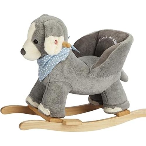 Rocking Horse Puppy with Chair, Plush Stuffed Animal Dog Rocker, Baby Rocker with Sweet Music, Animal Ride on, Gray Dog Puppy,CPC Certified