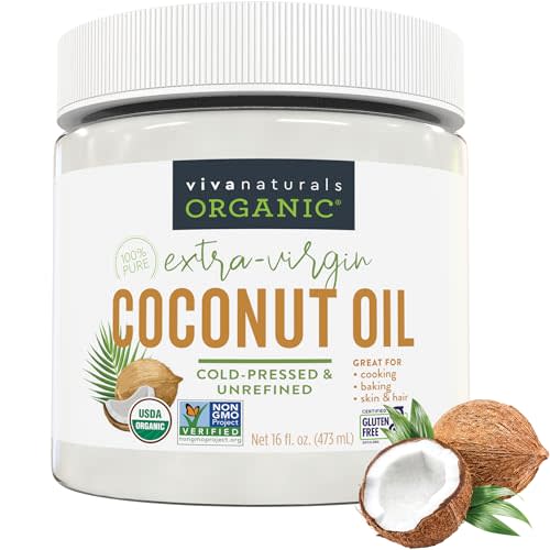 Viva Naturals Organic Coconut Oil, 16 fl oz – Unrefined, Cold-Pressed Extra Virgin Coconut Oil, USDA Organic & Non-GMO, Natural Cooking Oil, Hair Oil & Skin Oil