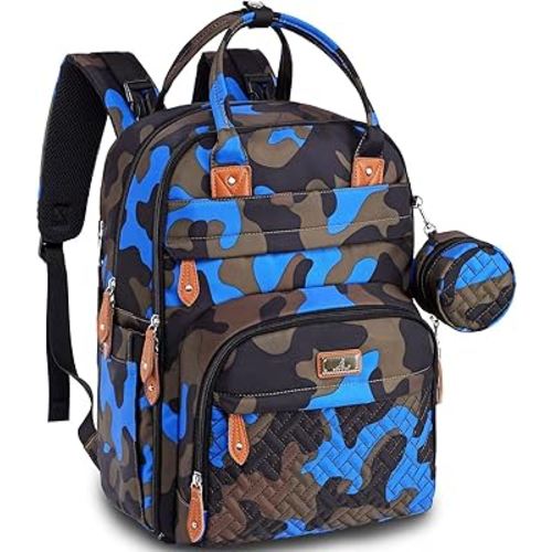 BabbleRoo Diaper Bag Backpack - Baby Essentials Travel Tote, Unisex, Blue Camo